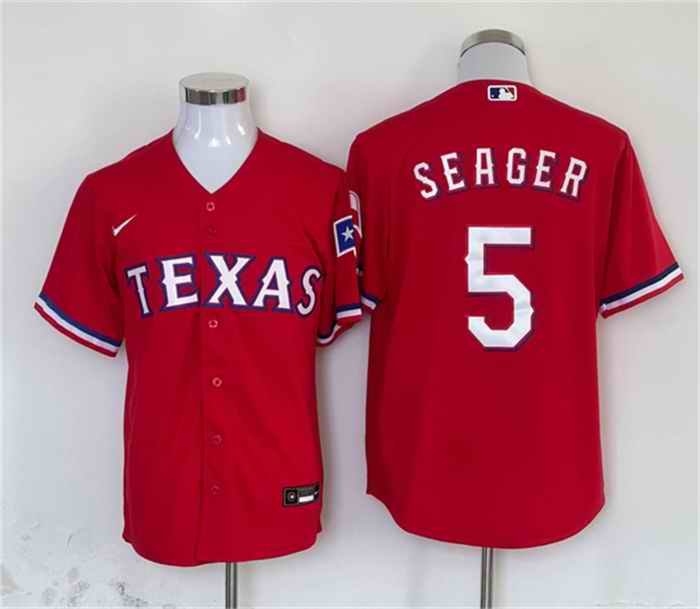 Men's Texas Rangers #5 Corey Seager Red With Patch Cool Base Stitched MLB Jersey