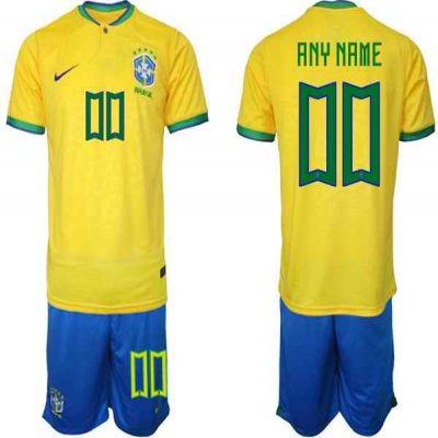 Men's Brazil Custom Yellow 2022 FIFA World Cup Home Soccer Jersey Suit