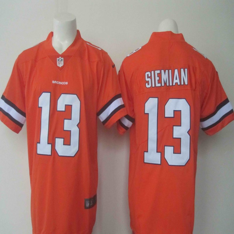 Men's Nike Broncos #13 Trevor Siemian Orange Limited Rush Stitched NFL Jersey