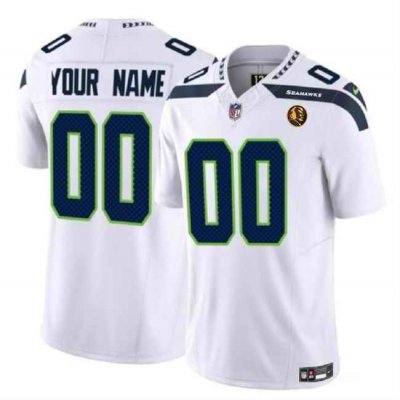 Men's Seattle Seahawks Active Player Custom White 2023 F.U.S.E. With John Madden Patch Vapor Limited Stitched Football Jersey