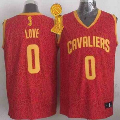 Cavaliers #0 Kevin Love Red Crazy Light The Champions Patch Stitched NBA Jersey