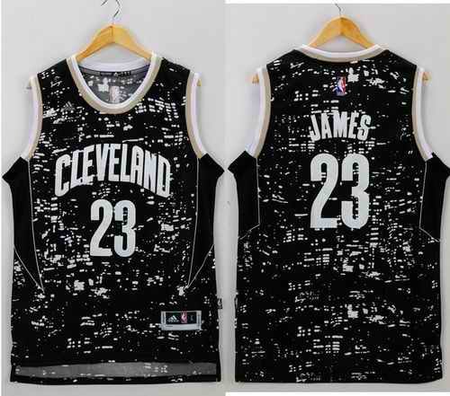 Cavaliers #23 LeBron James Black City Light Stitched NBA Jersey