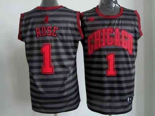 Bulls #1 Derrick Rose Black/Grey Groove Stitched NBA Jersey