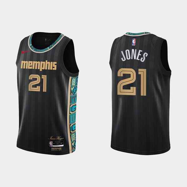 Men's Memphis Grizzlies #21 Tyus Jones 2020-21 Black City Edition Stitched NBA Jersey