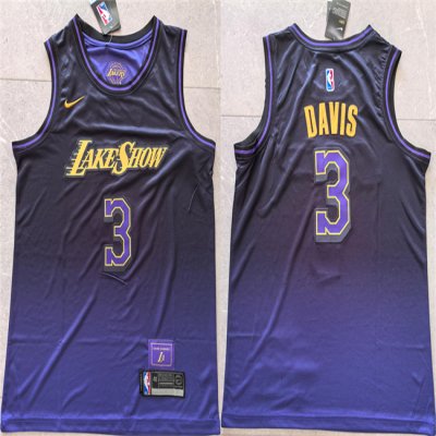 Men's Los Angeles Lakers #3 Anthony Davis Purple 2024 City Edition Stitched Basketball Jersey