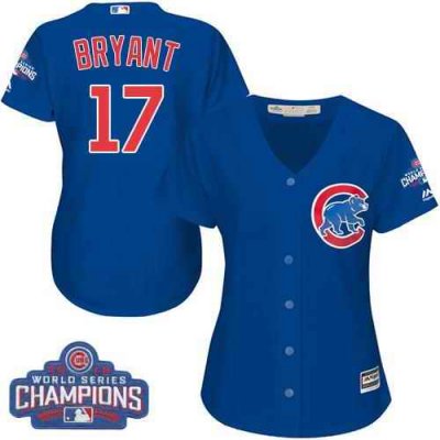 Cubs #17 Kris Bryant Blue Alternate 2016 World Series Champions Women's Stitched MLB Jersey