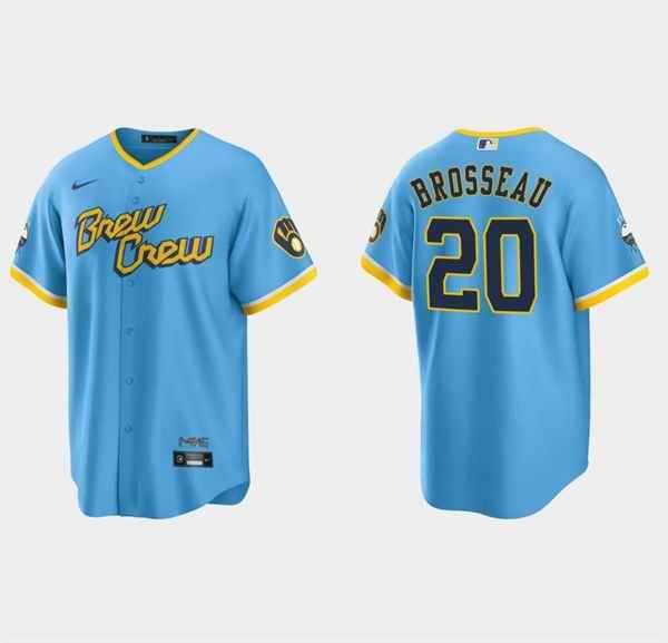 Men's Milwaukee Brewers #20 Mike Brosseau Powder Blue 2022 City Connect Cool Base Stitched Jersey