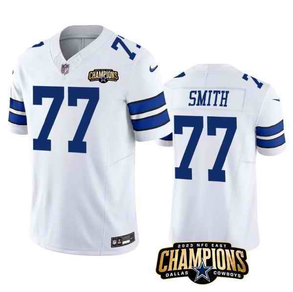 Men's Dallas Cowboys #77 Tyron Smith White 2023 F.U.S.E. NFC East Champions Patch Stitched Football Jersey