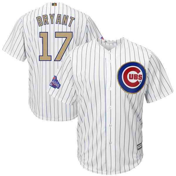 Men's Chicago Cubs #17 Kris Bryant Majestic White 2017 Gold Program Cool Base Player Stitched MLB Jersey