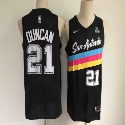 Men's San Antonio Spurs  #21 Tim Duncan 2020 Black City Edition Stitched Jersey