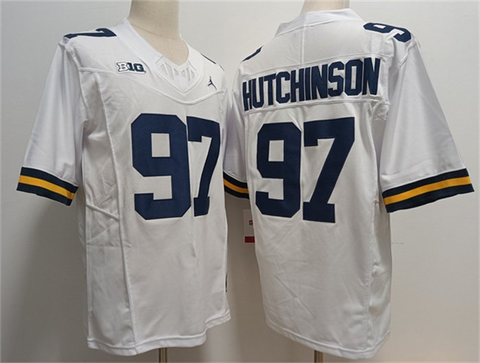 Men's Michigan Wolverines #97 Aidan Hutchinson White F.U.S.E Stitched Jersey