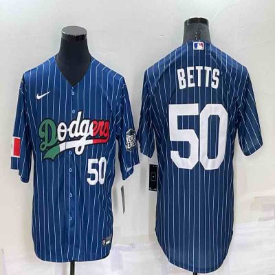 Men's Los Angeles Dodgers #50 Mookie Betts Navy Mexico World Series Cool Base Stitched Baseball Jersey