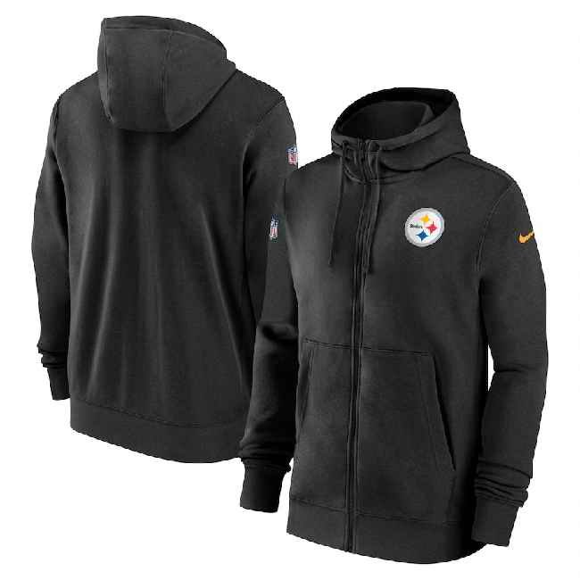 Men's Pittsburgh Steelers Black Sideline Club Performance Full-Zip Hoodie