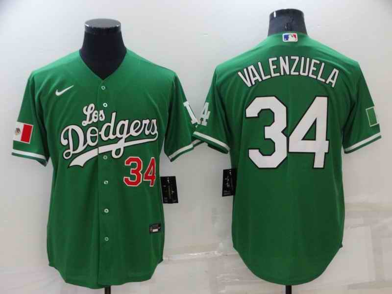 Men's Los Angeles Dodgers #34 Toro Valenzuela Green Stitched Baseball Jersey