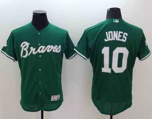 Braves #10 Chipper Jones Green Celtic Flexbase Authentic Collection Stitched MLB Jersey