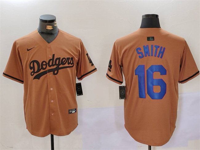 Men's Los Angeles Dodgers #16 Will Smith Brown Cool Base Stitched Baseball Jersey