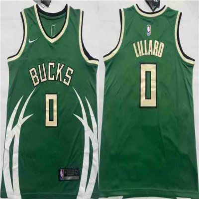 Men's Milwaukee Bucks #0 Damian Lillard Green Icon Edition Stitched Basketball Jersey