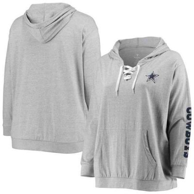 Women's Dallas Cowboys Heathered Gray  Lace-Up Pullover Hoodie