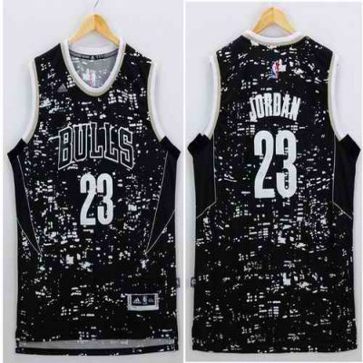 Bulls #23 Michael Jordan Black City Light Stitched NBA Jersey