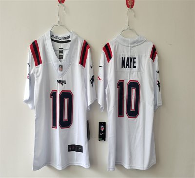 Women's New England Patriots #10 Drake Maye 2024 Draft White Vapor Untouchable Limited Stitched Jersey(Run Small)