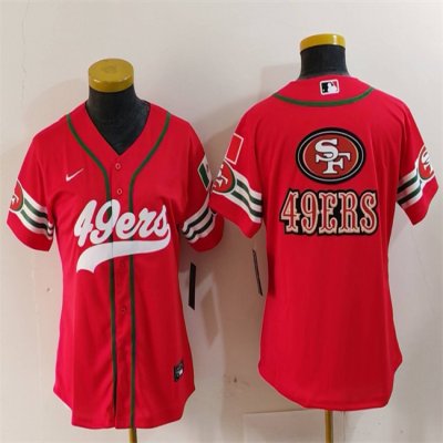 Women's San Francisco 49ers Team Big Logo Red Mexico With Patch Cool Base Stitched Baseball Jersey(Run Small)