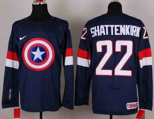 Olympic Team USA #22 Kevin Shattenkirk Navy Blue Captain America Fashion Stitched NHL Jersey