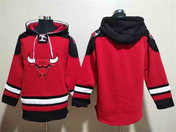 Men's Chicago Bulls Blank Red/Black Ageless Must-Have Lace-Up Pullover Hoodie