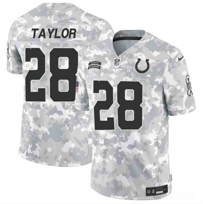 Men's Indianapolis Colts #28 Jonathan Taylor 2024 F.U.S.E Arctic Camo Salute to Service Limited Stitched Football Jersey