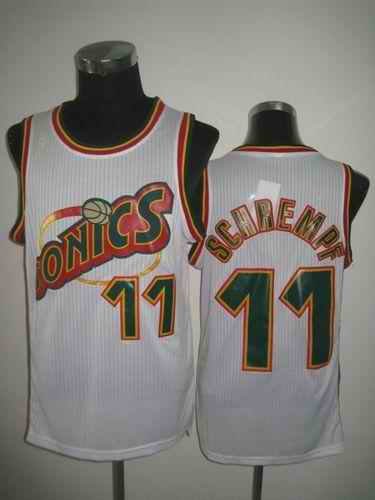 Thunder #11 Detlef Schrempf White SuperSonics Throwback Stitched NBA Jersey