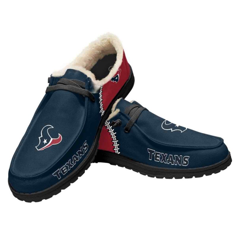 Women's Houston Texans Loafers Lace Up Fuzzy Lined Shoes 001 (Pls check description for details)