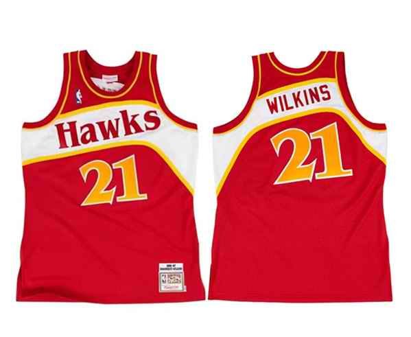 Men's Atlanta Hawks #21 Dominique Wilkins 1986-87 Red Throwback Stitched Jersey