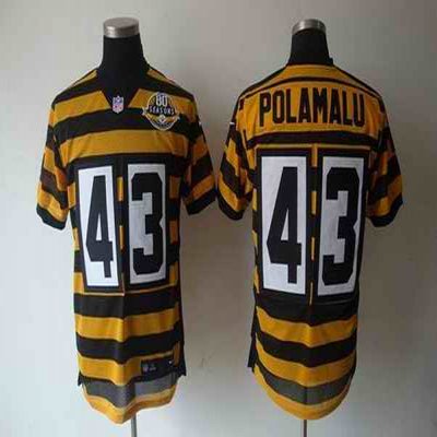 Men's Pittsburgh Steelers #43 Troy Polamalu Yellow/Black 80TH Anniversary Throwback Stitched NFL Jersey