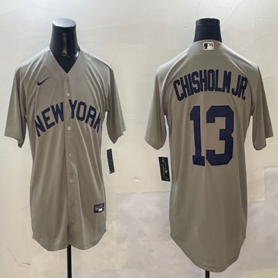 Men's New York Yankees #13 Jazz Chisholm Jr. Grey Cool Base Stitched Baseball Jersey