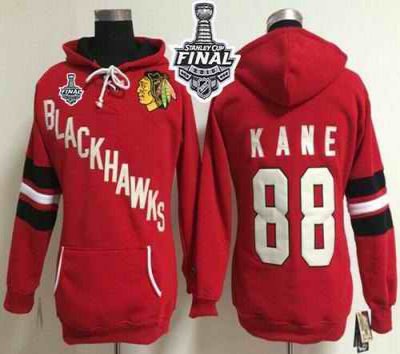 Chicago Blackhawks #88 Patrick Kane Red Women's Old Time Heidi 2015 Stanley Cup NHL Hoodie