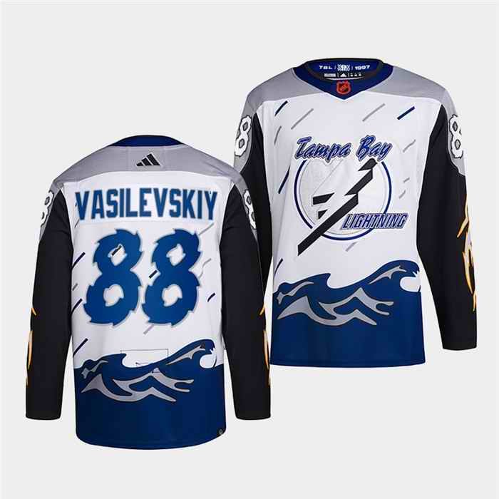 Men's Tampa Bay Lightning #88 Andrei Vasilevskiy White 2022-23 Reverse Retro Stitched Jersey