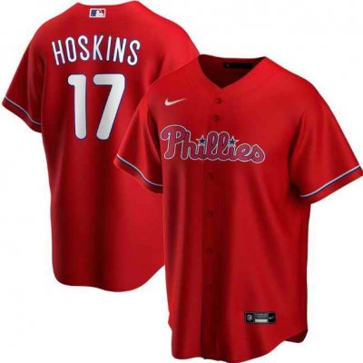 Men's Philadelphia Phillies #17 Rhys Hoskins Red Cool Base Stitched Jersey