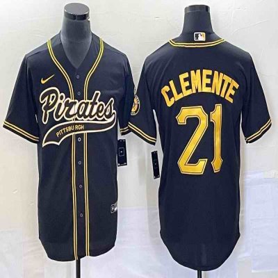 Men's Pittsburgh Pirates #21 Roberto Clemente Black Cool Base Stitched Baseball Jersey