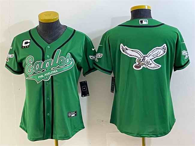 Youth Philadelphia Eagles Green Team Big Logo With 3-Star C Patch Cool Base Stitched Baseball Jersey