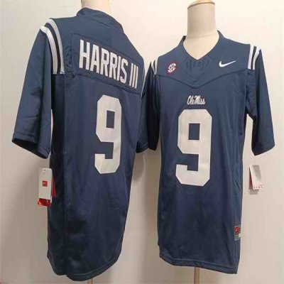 Men's Ole Miss Rebels #9 Tres Harris III Navy 2024 F.U.S.E. Stitched jersey