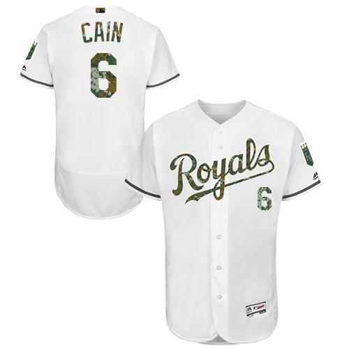 Royals #6 Lorenzo Cain White Flexbase Authentic Collection 2016 Memorial Day Stitched MLB Jersey