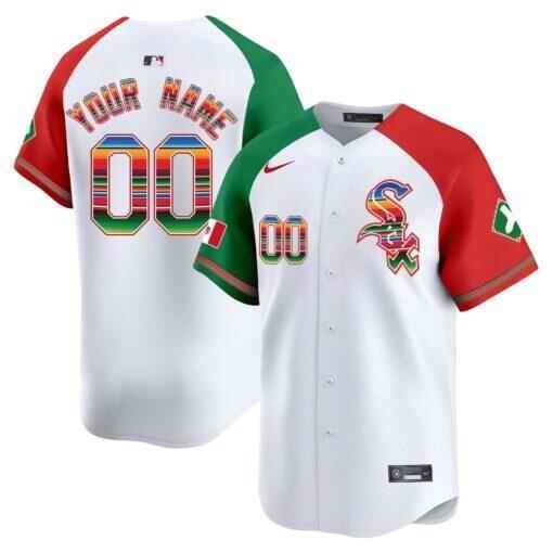 Men's Chicago White Sox Customized White/Red/Green Mexico Vapor Premier Limited Stitched Baseball Jersey