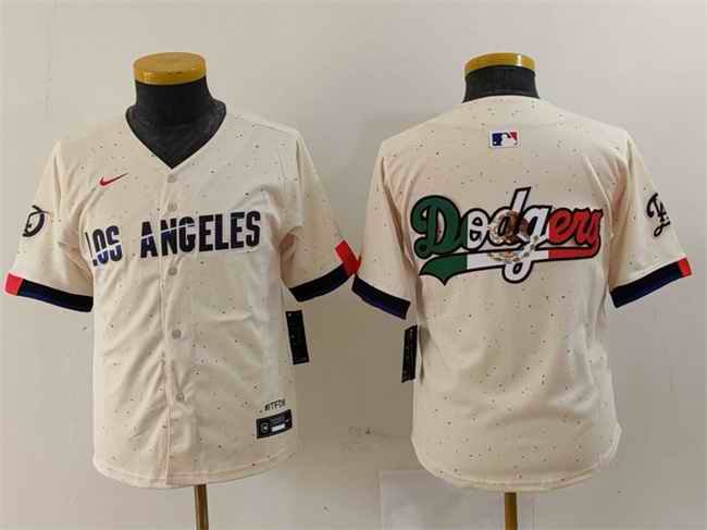 Youth Los Angeles Dodgers Team Big Logo Cream 2024 City Connect Limited Stitched Baseball Jersey