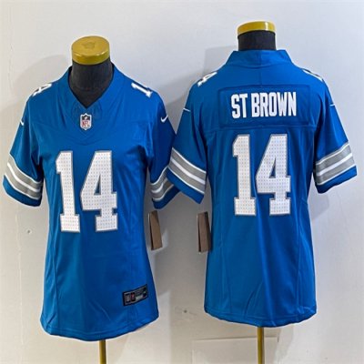 Women's Detroit Lions  #14 Amon-Ra St. Brown Blue 2024 F.U.S.E. Vapor Limited Stitched Jersey(Run Smaller)