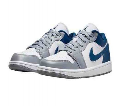 Men's Running Weapon Air Jordan 1 Low White/Blue/Grey Shoes 0502