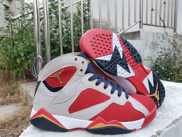 Women's Running weapon Air Jordan 7 White/Red Shoes 005