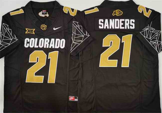 Men's Colorado Buffaloes #21 Shilo Sanders Black 2024 With Big 12 XII Patch 2024 F.U.S.E Stitched Football Jersey