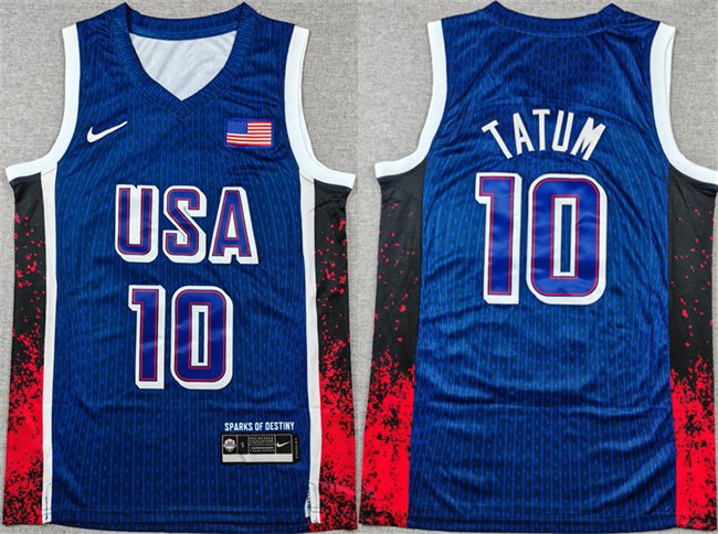 Men's USA Basketball #10 Jayson Tatum Navy 2024 Olympics Stitched Jersey