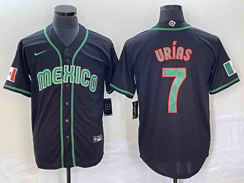 Men's Mexico Baseball #7 Julio Ur'as 2023 Black World Baseball Classic Stitched Jersey