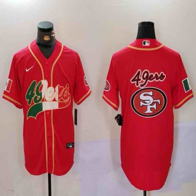 Men's San Francisco 49ers Team Big Logo Red Mexico With Patch Stitched Baseball Jersey