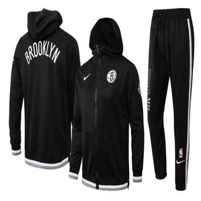 Men's Brooklyn Nets 75th Anniversary Black Performance Showtime Full-Zip Hoodie Jacket And Pants   Suit